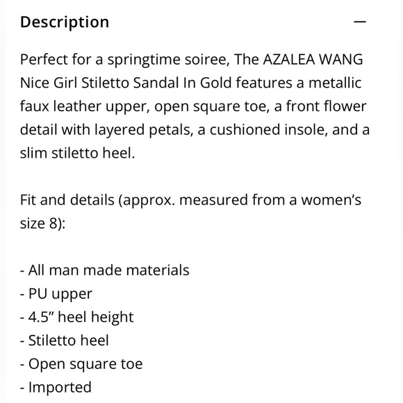 AZALEA WANG gold metallic faux leather Stiletto square toe flower sandal heels - Picture 2 of 12